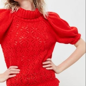 For Love & Lemons Francois Puff Sleeve Pointelle Sweater, Size Large